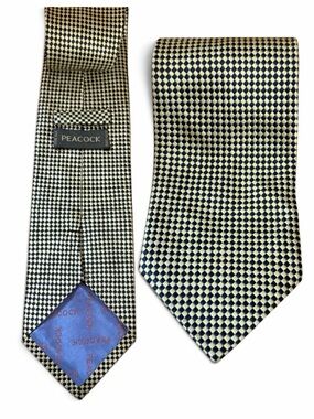 Peacock Pure Silk Handmade Tie in Cream/Gold & Black Grid Parttern
